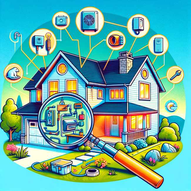 a colorful image depicting various elements of a home inspection